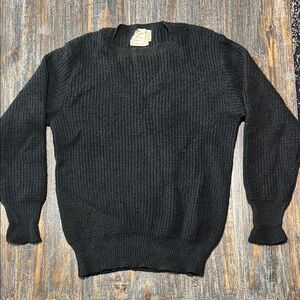 Vintage 100% Wool Black Crewneck Sweater for Men